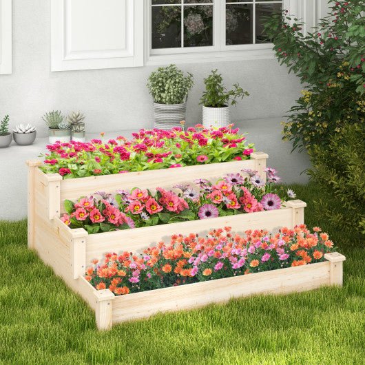  - 3 - Tier Wooden Raised Garden Bed for Backyard Patio Gardening - Outdoor Style Company