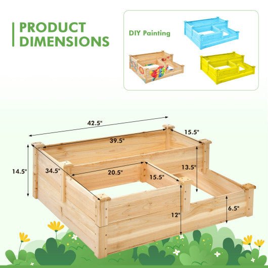  - 3 - Tier Wooden Raised Garden Bed with Open - Ended Base - Outdoor Style Company