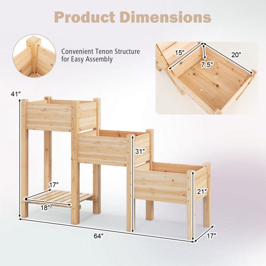  - 3 - Tier Wooden Raised Garden Bed with Open Storage Shelf - Outdoor Style Company