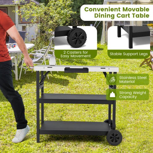  - 3 Tiers Foldable Outdoor Cart on 2 Wheels with Phone Holder - Outdoor Style Company