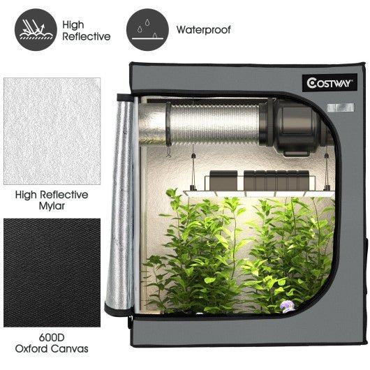  - 30 × 18 × 36 Inch Mylar Hydroponic Grow Tent with Observation Window and Floor Tray - Outdoor Style Company