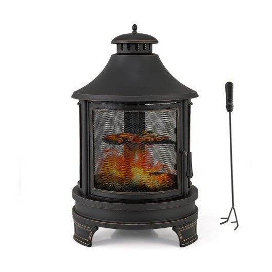  - 30 Inch Outdoor Fire Pit Chiminea with Grill for Garden BBQ - Outdoor Style Company