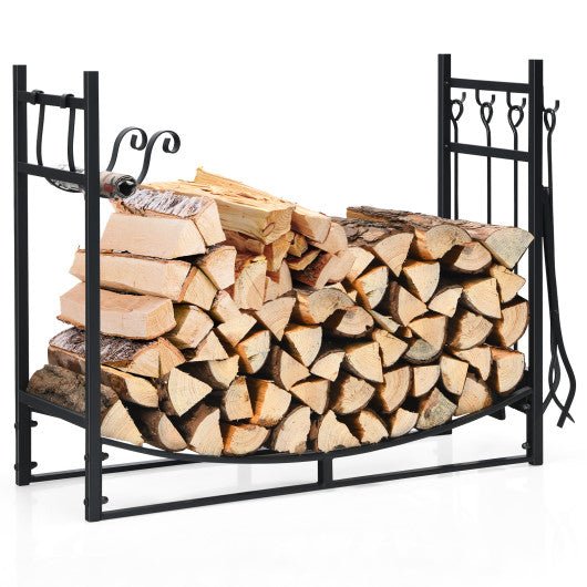  - 30/36 Inch Fireplace Log Holder with Kindling Holders and Shovel - Outdoor Style Company