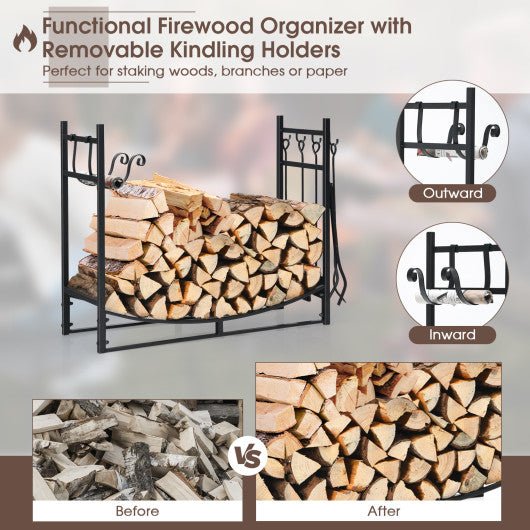  - 30/36 Inch Fireplace Log Holder with Kindling Holders and Shovel - Outdoor Style Company