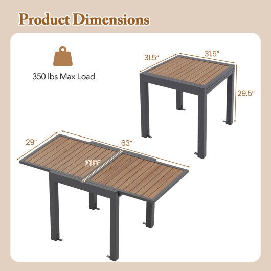  - 31.5 - 63 Inches Extendable Patio Table for 4 - 6 People - Natural - Outdoor Style Company