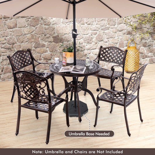  - 31.5 Inch Cast Aluminum Table Patio Round Dining Table with Umbrella Hole - Outdoor Style Company