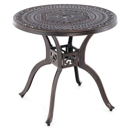  - 31.5 Inch Cast Aluminum Table Patio Round Dining Table with Umbrella Hole - Outdoor Style Company