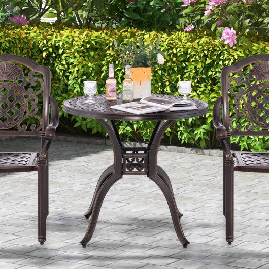  - 31.5 Inch Cast Aluminum Table Patio Round Dining Table with Umbrella Hole - Outdoor Style Company