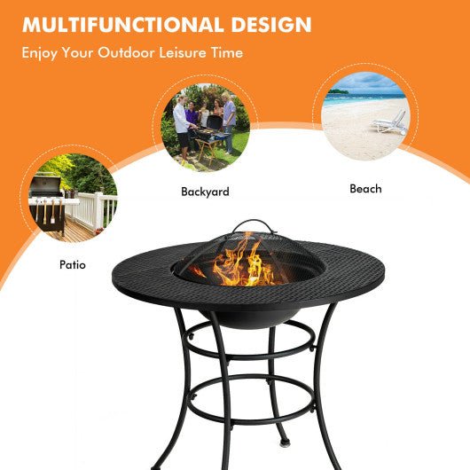  - 31.5 Inch Patio Fire Pit Dining Table With Cooking BBQ Grate - Outdoor Style Company