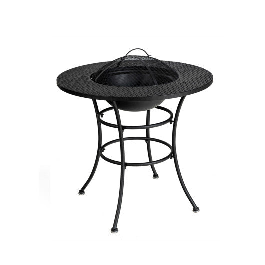  - 31.5 Inch Patio Fire Pit Dining Table With Cooking BBQ Grate - Outdoor Style Company