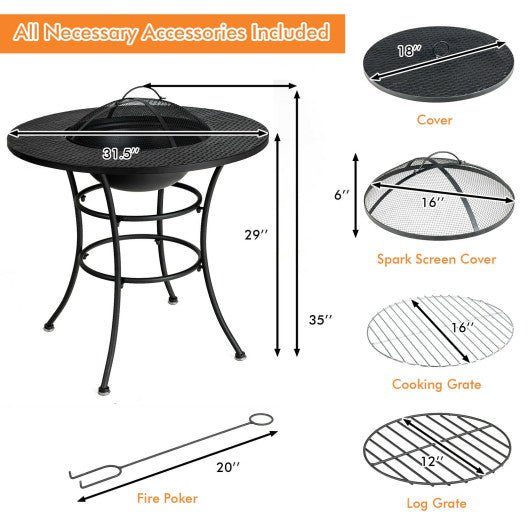  - 31.5 Inch Patio Fire Pit Dining Table With Cooking BBQ Grate - Outdoor Style Company