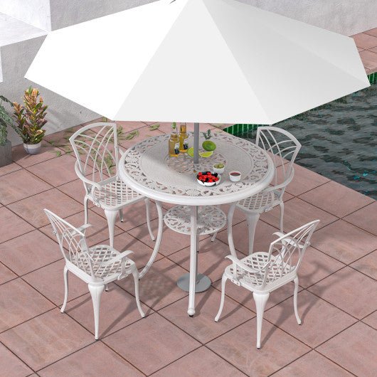  - 31.5 Inch Round Patio Dining Table for 4 Cast Aluminum with 2 - Inch Umbrella Hole - Outdoor Style Company