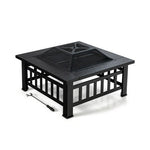  - 32 Inch 3 in 1 Outdoor Square Fire Pit Table with BBQ Grill and Rain Cover for Camping - Outdoor Style Company