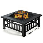  - 32 Inch 3 in 1 Outdoor Square Fire Pit Table with BBQ Grill and Rain Cover for Camping - Outdoor Style Company