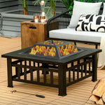  - 32 Inch 3 in 1 Outdoor Square Fire Pit Table with BBQ Grill and Rain Cover for Camping - Outdoor Style Company