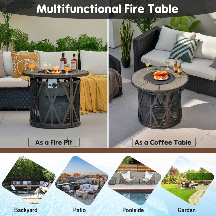  - 32 Inch 30000BTU Fire Pit Table with Fire Glasses and PVC Cover - Outdoor Style Company