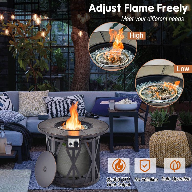  - 32 Inch 30000BTU Fire Pit Table with Fire Glasses and PVC Cover - Outdoor Style Company