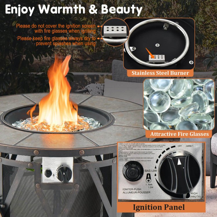  - 32 Inch 30000BTU Fire Pit Table with Fire Glasses and PVC Cover - Outdoor Style Company