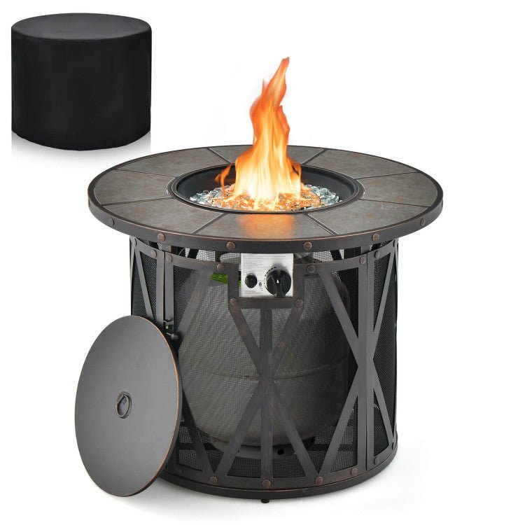  - 32 Inch 30000BTU Fire Pit Table with Fire Glasses and PVC Cover - Outdoor Style Company