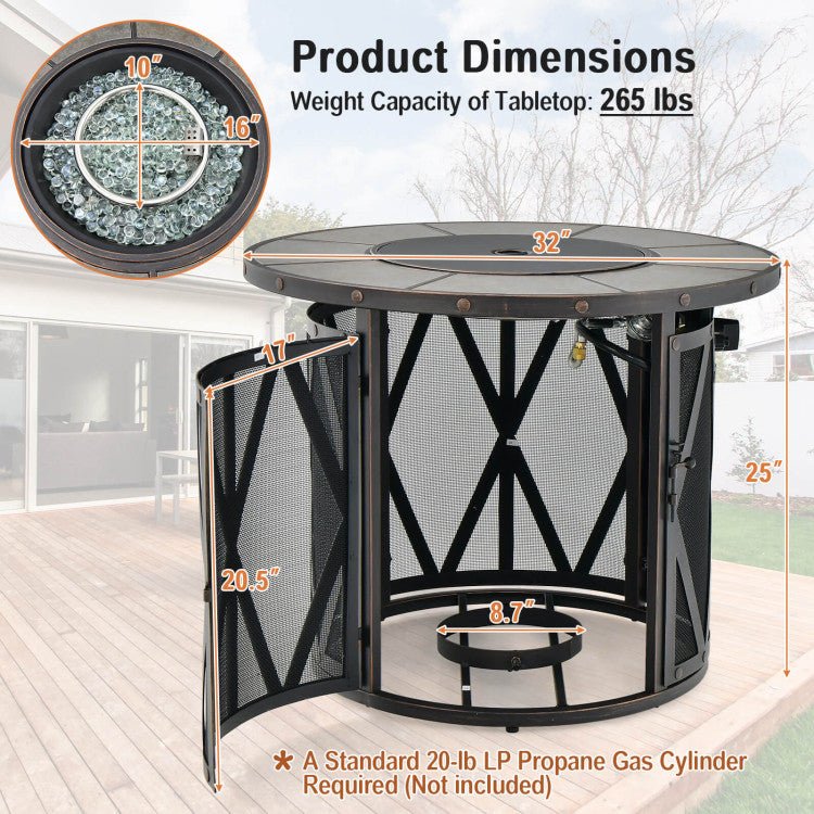  - 32 Inch 30000BTU Fire Pit Table with Fire Glasses and PVC Cover - Outdoor Style Company