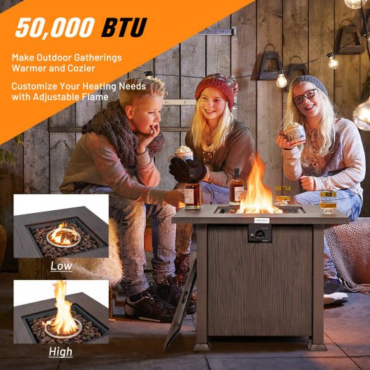  - 32 Inch 50 000 BTU Square Fire Pit Table with Lid and Lava Rocks - Outdoor Style Company