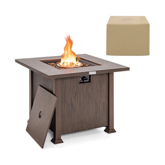  - 32 Inch 50 000 BTU Square Fire Pit Table with Lid and Lava Rocks - Outdoor Style Company