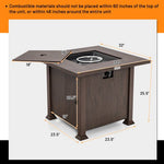  - 32 Inch 50 000 BTU Square Fire Pit Table with Lid and Lava Rocks - Outdoor Style Company