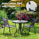  - 32 Inch Outdoor Patio Round Tempered Glass Top Table with Umbrella Hole - Outdoor Style Company