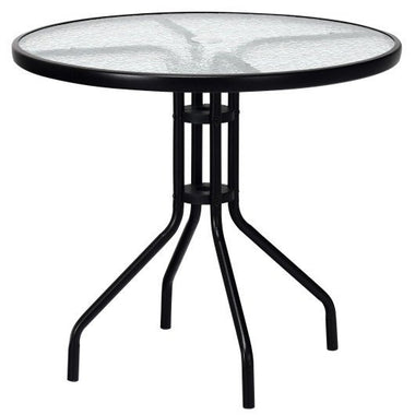  - 32 Inch Outdoor Patio Round Tempered Glass Top Table with Umbrella Hole - Outdoor Style Company