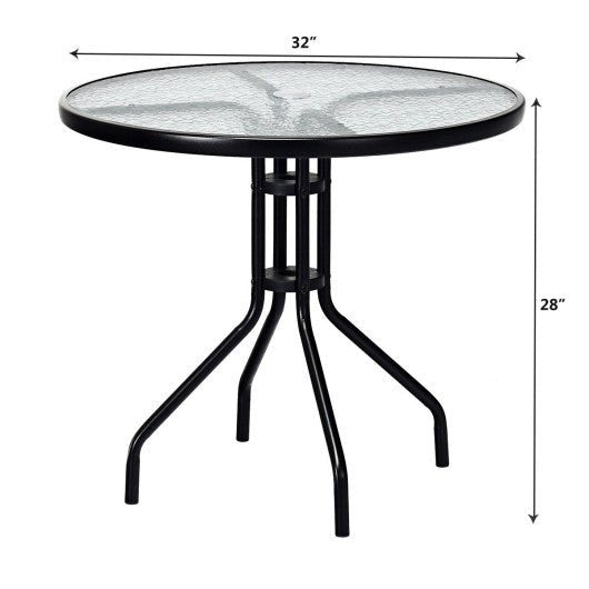  - 32 Inch Outdoor Patio Round Tempered Glass Top Table with Umbrella Hole - Outdoor Style Company