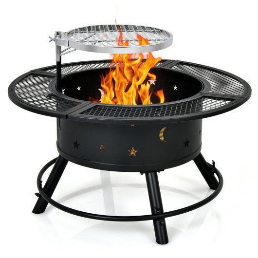  - 32 - Inch Outdoor Wood Burning Fire Pit with 360°Swivel BBQ Grate - Outdoor Style Company