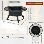  - 32 - Inch Outdoor Wood Burning Fire Pit with 360°Swivel BBQ Grate - Outdoor Style Company