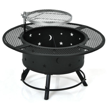  - 32 - Inch Outdoor Wood Burning Fire Pit with 360°Swivel BBQ Grate - Outdoor Style Company