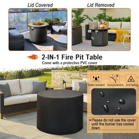  - 32 Inch Patio Round 30000 BTU Propane Fire Pit Table with Fire Glasses and PVC Cover - Outdoor Style Company