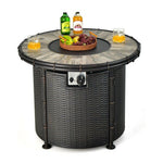  - 32 Inch Patio Round 30000 BTU Propane Fire Pit Table with Fire Glasses and PVC Cover - Outdoor Style Company