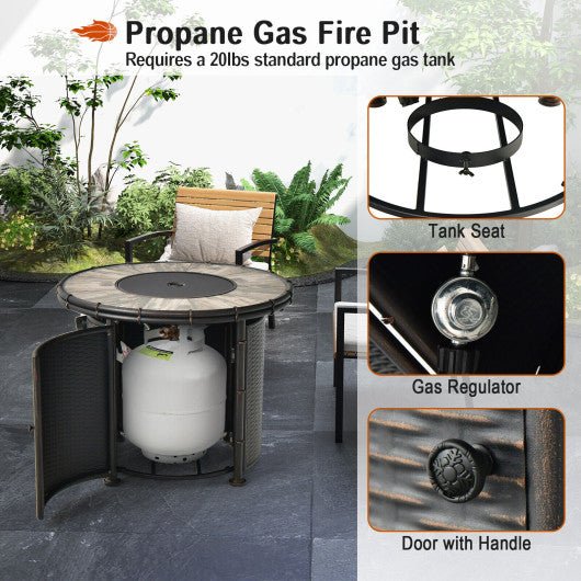  - 32 Inch Patio Round 30000 BTU Propane Fire Pit Table with Fire Glasses and PVC Cover - Outdoor Style Company