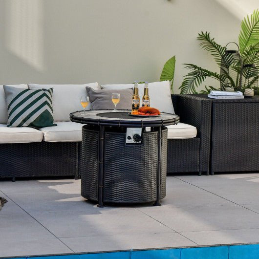  - 32 Inch Patio Round 30000 BTU Propane Fire Pit Table with Fire Glasses and PVC Cover - Outdoor Style Company