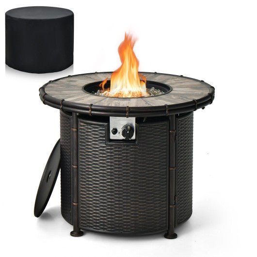  - 32 Inch Patio Round 30000 BTU Propane Fire Pit Table with Fire Glasses and PVC Cover - Outdoor Style Company