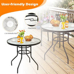  - 32 Inch Patio Tempered Glass Steel Frame Round Table with Convenient Umbrella Hole - Outdoor Style Company