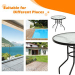  - 32 Inch Patio Tempered Glass Steel Frame Round Table with Convenient Umbrella Hole - Outdoor Style Company