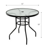  - 32 Inch Patio Tempered Glass Steel Frame Round Table with Convenient Umbrella Hole - Outdoor Style Company