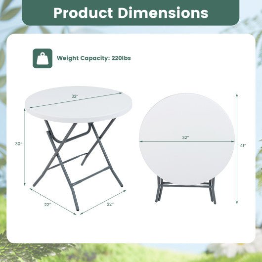  - 32 Inch Round Folding Table with Thick Tabletop for Picnic - Outdoor Style Company