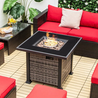  - 32 Inch Square Propane Fire Pit Table with Lava Rocks Cover - Gray - Outdoor Style Company