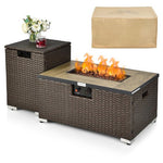  - 32 x 20 Inch Propane Rattan Fire Pit Table Set with Side Table Tank and Cover - Outdoor Style Company