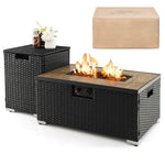  - 32 x 20 Inch Propane Rattan Fire Pit Table Set with Side Table Tank and Cover - Outdoor Style Company