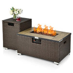  - 32 x 20 Inch Propane Rattan Fire Pit Table Set with Side Table Tank and Cover - Outdoor Style Company