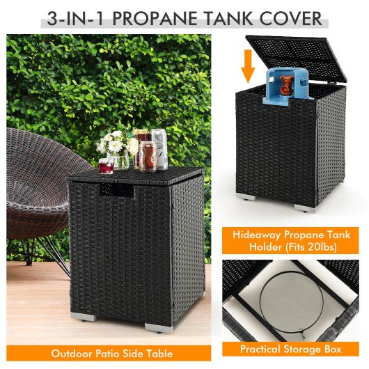  - 32 x 20 Inch Propane Rattan Fire Pit Table Set with Side Table Tank and Cover - Outdoor Style Company