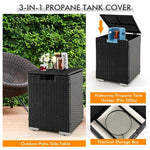  - 32 x 20 Inch Propane Rattan Fire Pit Table Set with Side Table Tank and Cover - Outdoor Style Company