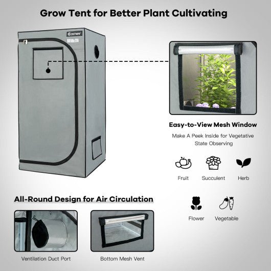  - 32 x 32 x 63 Inch Mylar Hydroponic Grow Tent with Observation Window and Floor Tray - Outdoor Style Company