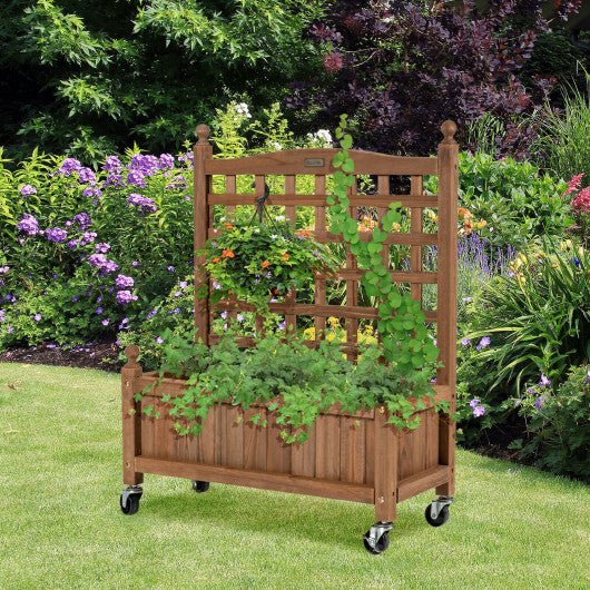  - 32in Wood Planter Box with Trellis Mobile Raised Bed for Climbing Plant - Outdoor Style Company